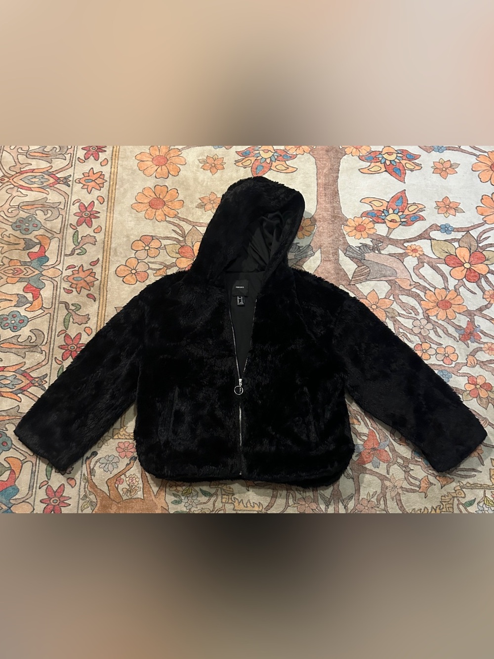 Forever 21 Black Faux Fur Hooded Jacket